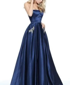 Sherri Hill - 50812 Strapless A Line Satin Dress With Beaded Pockets