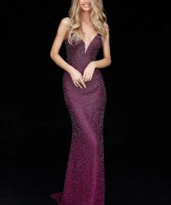 Sherri Hill - 50860 Fully Beaded Deep V-neck Sheath Dress 20 Sherri Hill - 50860 Fully Beaded Deep V-neck Sheath Dress