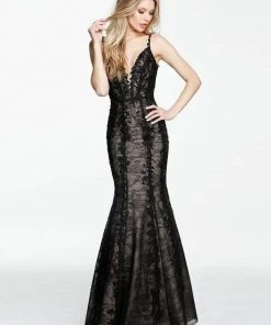 Sherri Hill - 50938 Long Plunging Lace Fitted Trumpet Dress 8 Sherri Hill - 50938 Long Plunging Lace Fitted Trumpet Dress