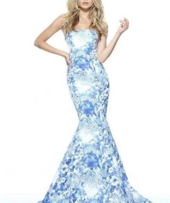 Sherri Hill - 51198 Strapless Printed Mermaid Dress With Train