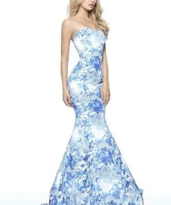 Sherri Hill - 51198 Strapless Printed Mermaid Dress With Train