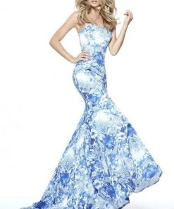 Sherri Hill - 51198 Strapless Printed Mermaid Dress With Train