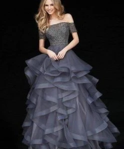 Sherri Hill - 51271 Beaded Off-Shoulder Long Ruffled Tulle Ballgown