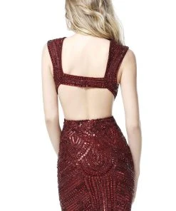 Sherri Hill - 51362 Embellished Deep V-neck Sheath Cocktail Dress