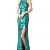 Sherri Hill - 51430 Sequined Halter Trumpet Dress With Train