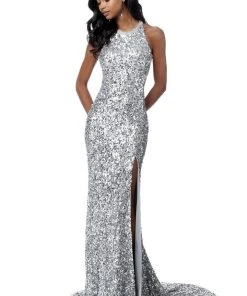 Sherri Hill - 51430 Sequined Halter Trumpet Dress With Train 18 Sherri Hill - 51430 Sequined Halter Trumpet Dress With Train