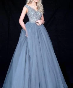 Sherri Hill - 51447 Embellished Wide V-neck Ballgown