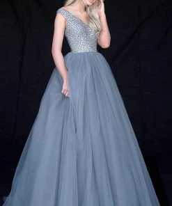 Sherri Hill - 51447 Embellished Wide V-neck Ballgown