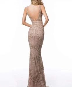 Sherri Hill - 51475 Beaded Deep V-neck Fitted Dress With Train