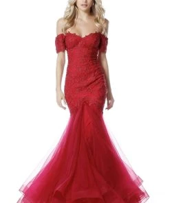 Sherri Hill - 51565 Off The Shoulder Beaded Mermaid Dress