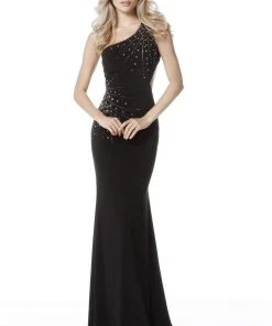 Sherri Hill - 51566 Embellished One Shoulder Jersey Trumpet Dress