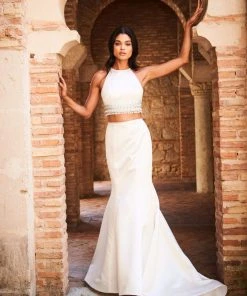 Sherri Hill - 51581 Two Piece Halter Satin Mermaid Dress