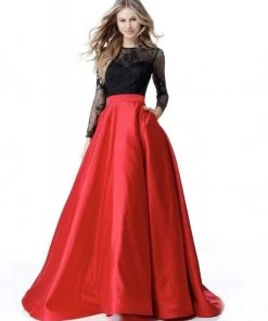 Sherri Hill - 51586 Lace Long Sleeve Satin Ballgown