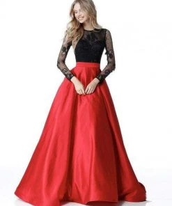 Sherri Hill - 51586 Lace Long Sleeve Satin Ballgown