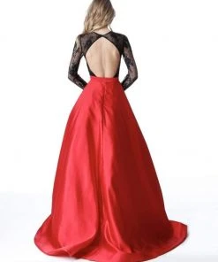 Sherri Hill - 51586 Lace Long Sleeve Satin Ballgown