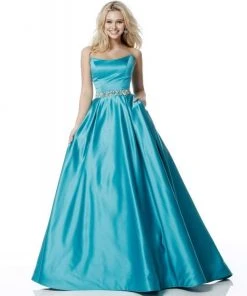 Sherri Hill - 51609 Strapless Satin Ballgown With Jewel Encrusted Belt