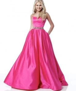 Sherri Hill - 51609 Strapless Satin Ballgown With Jewel Encrusted Belt