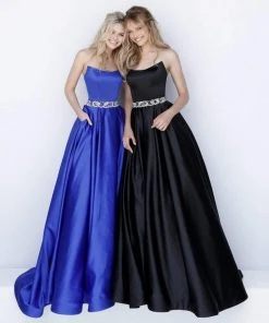 Sherri Hill - 51609 Strapless Satin Ballgown With Jewel Encrusted Belt