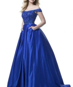 Sherri Hill - 51610 Beaded Satin Off The Shoulder Long Dress 20 Sherri Hill - 51610 Beaded Satin Off The Shoulder Long Dress