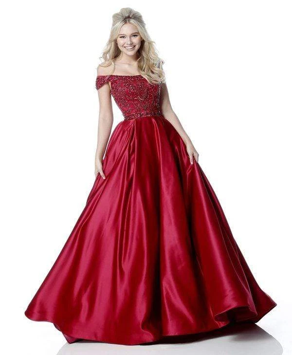 Sherri Hill - 51610 Beaded Satin Off The Shoulder Long Dress 6 Sherri Hill - 51610 Beaded Satin Off The Shoulder Long Dress