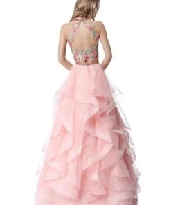 Sherri Hill - 51615 Two Piece High Halter Organza Ruffled Dress