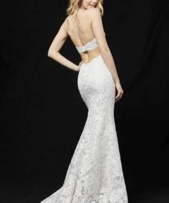 Sherri Hill - 51616 Deep Halter Metallic Lace Mermaid Gown