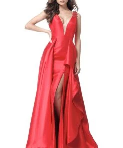 Sherri Hill - 51627 Deep V-neck Mikado A-line Gown