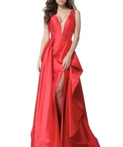 Sherri Hill - 51627 Deep V-neck Mikado A-line Gown