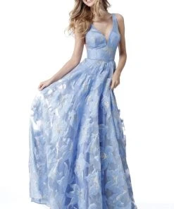 Sherri Hill - 51628 Floral Print Deep V-neck A-line Gown