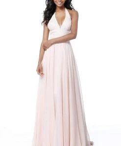 Sherri Hill - 51640 Beaded Deep Halter V-neck Chiffon A-line Dress