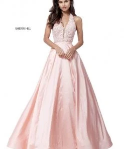 Sherri Hill - 51643 Lace Ornate Halter V Neck Taffeta Ballgown