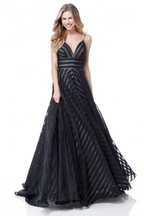 Sherri Hill - 51644 Striped V-Neck A-Line Gown With Train 3 Sherri Hill - 51644 Striped V-Neck A-Line Gown With Train