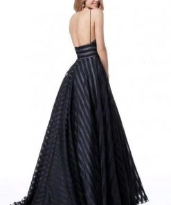 Sherri Hill - 51644 Striped V-Neck A-Line Gown With Train 12 Sherri Hill - 51644 Striped V-Neck A-Line Gown With Train