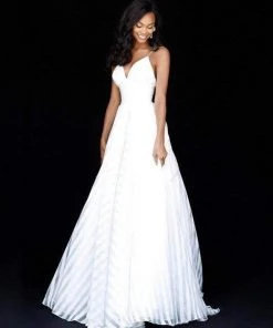 Sherri Hill - 51644 Striped V-Neck A-Line Gown With Train 17 Sherri Hill - 51644 Striped V-Neck A-Line Gown With Train