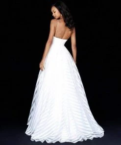 Sherri Hill - 51644 Striped V-Neck A-Line Gown With Train 16 Sherri Hill - 51644 Striped V-Neck A-Line Gown With Train