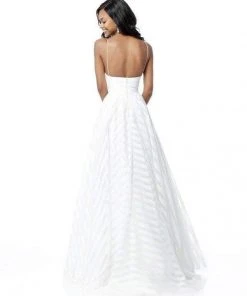 Sherri Hill - 51644 Striped V-Neck A-Line Gown With Train 14 Sherri Hill - 51644 Striped V-Neck A-Line Gown With Train