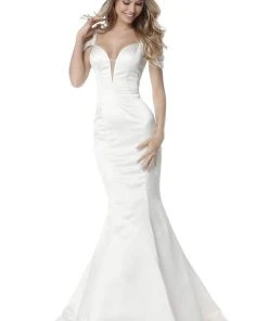 Sherri Hill - 51669 Beaded Deep V-Neck Satin Mermaid Dress