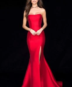 Sherri Hill - 51671 Strapless Taffeta Long Mermaid Dress With Train