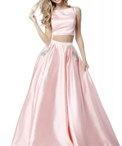 Sherri Hill - 51673 Two Piece Satin Bateau Beaded Ballgown