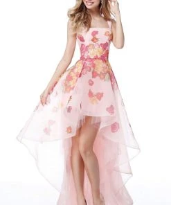 Sherri Hill - 51684 Square Neck Floral Organza High Low A-Line Dress