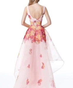 Sherri Hill - 51684 Square Neck Floral Organza High Low A-Line Dress