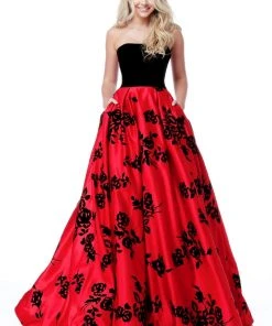 Sherri Hill - 51685 Strapless Velvet Floral Detailed Ballgown