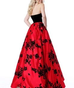 Sherri Hill - 51685 Strapless Velvet Floral Detailed Ballgown
