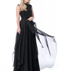 Sherri Hill - 51687 Beaded High Neck Chiffon A Line Dress