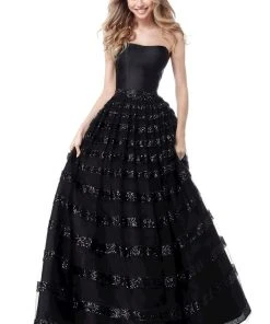 Sherri Hill - 51705 Sequined Strapless Semi-Sweetheart Tulle Ballgown