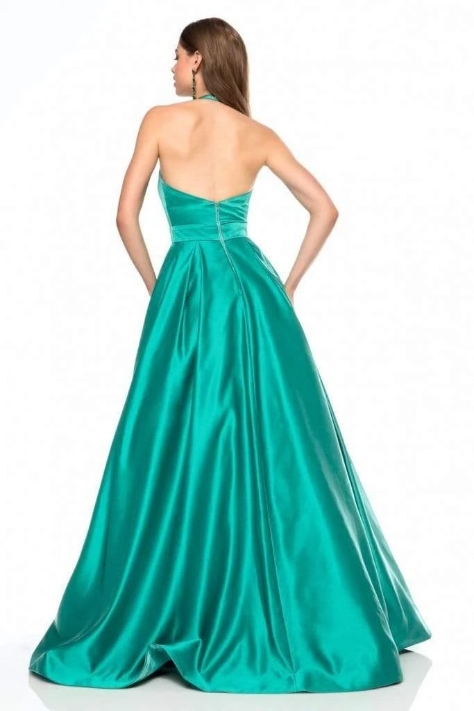Sherri Hill - 51729 Deep V Neck Halter Bodice Satin Ballgown 4 Sherri Hill - 51729 Deep V Neck Halter Bodice Satin Ballgown