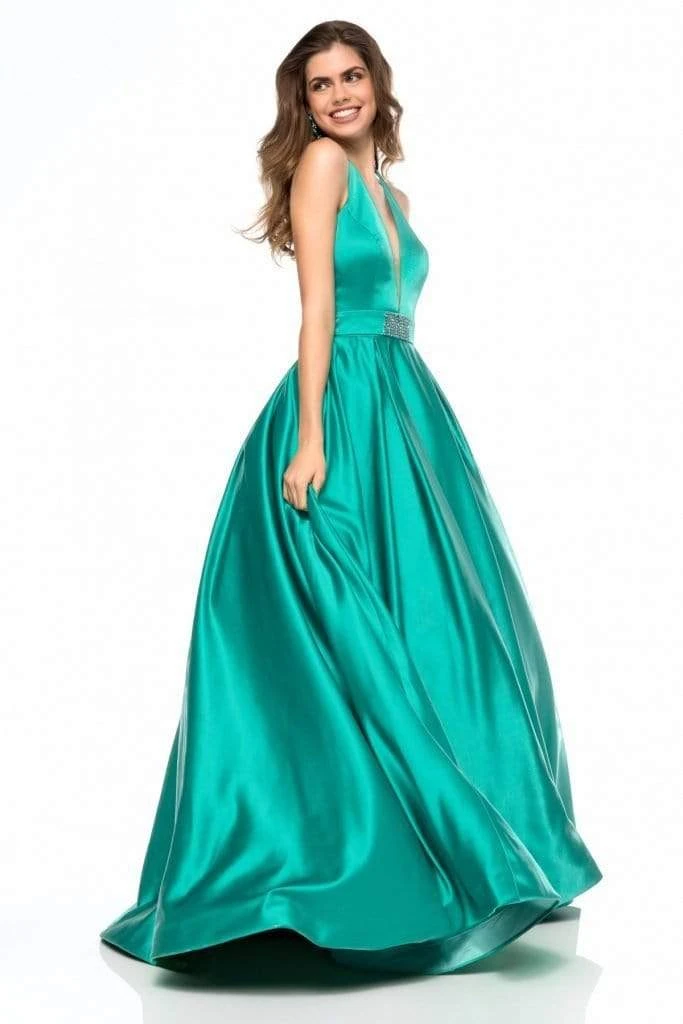 Sherri Hill - 51729 Deep V Neck Halter Bodice Satin Ballgown 5 Sherri Hill - 51729 Deep V Neck Halter Bodice Satin Ballgown