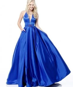 Sherri Hill - 51729 Deep V Neck Halter Bodice Satin Ballgown 15 Sherri Hill - 51729 Deep V Neck Halter Bodice Satin Ballgown