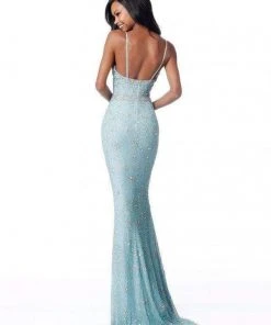 Sherri Hill - 51751 Beaded V-neck Trumpet Dress With Train