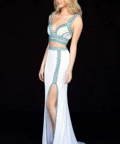 Sherri Hill - 51754 Two Piece Deep V-neck Sheath Dress With Slit